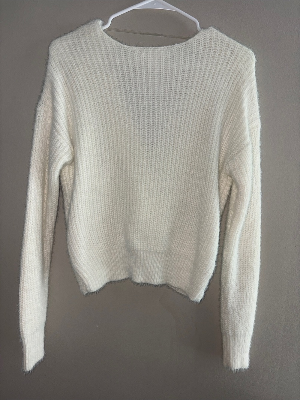No Boundaries Cream Twisted V-Neck Sweater with Pearl Studs - Picture 3 of 3